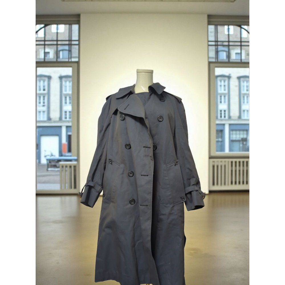 Vintage Men Aquascutum Trench Coat Navy with Plaid Gold Lining size M